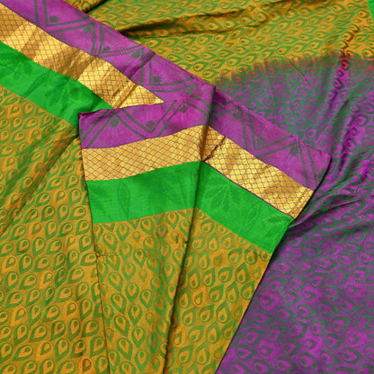 Indian Vintage Woven Kanjivaram Saree 100% Pure Silk Sari Zari 5Yard Floral Dress making Crafting Quilting Upcycle