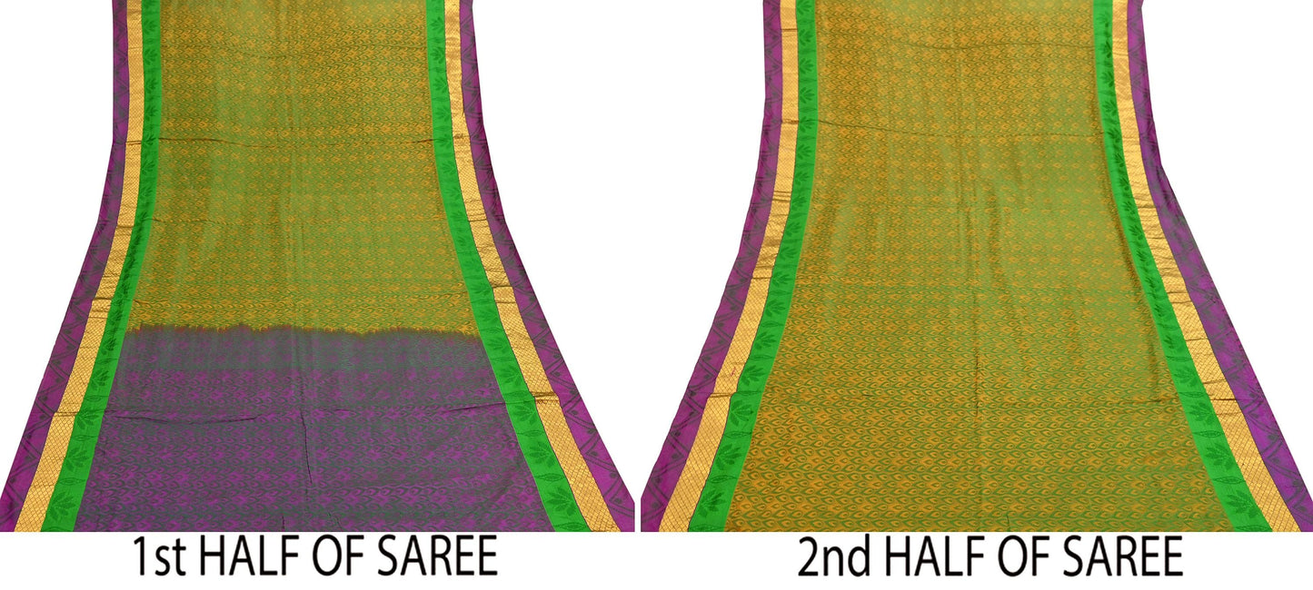 Indian Vintage Woven Kanjivaram Saree 100% Pure Silk Sari Zari 5Yard Floral Dress making Crafting Quilting Upcycle