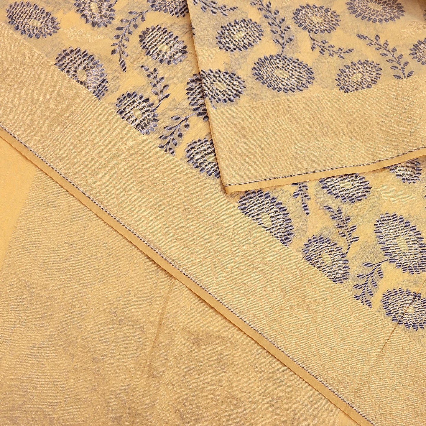 Indian Vintage Sari Beige  Blend Cotton Hand Woven Saree 5yard Ethnic Fringes Zari Fabric