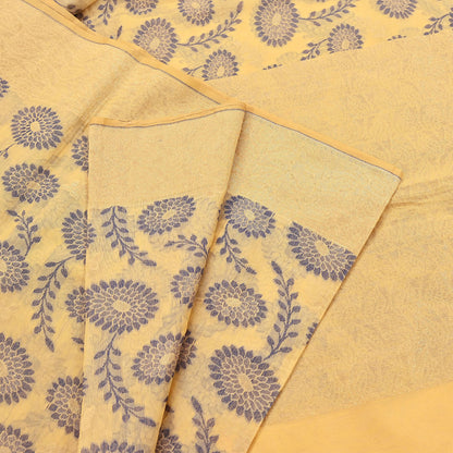 Indian Vintage Sari Beige  Blend Cotton Hand Woven Saree 5yard Ethnic Fringes Zari Fabric