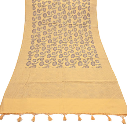 Indian Vintage Sari Beige  Blend Cotton Hand Woven Saree 5yard Ethnic Fringes Zari Fabric