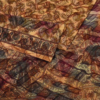 Indian Vintage Saree Pure Crepe Silk Printed Sari Craft Fabric 5yd Sewing Floral Soft Wrap Dress Making Crafting Quilting Upcycle