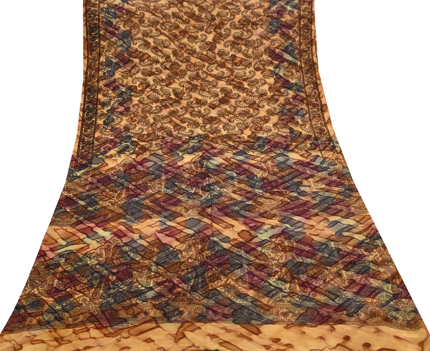 Indian Vintage Saree Pure Crepe Silk Printed Sari Craft Fabric 5yd Sewing Floral Soft Wrap Dress Making Crafting Quilting Upcycle