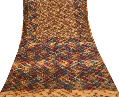 Indian Vintage Saree Pure Crepe Silk Printed Sari Craft Fabric 5yd Sewing Floral Soft Wrap Dress Making Crafting Quilting Upcycle