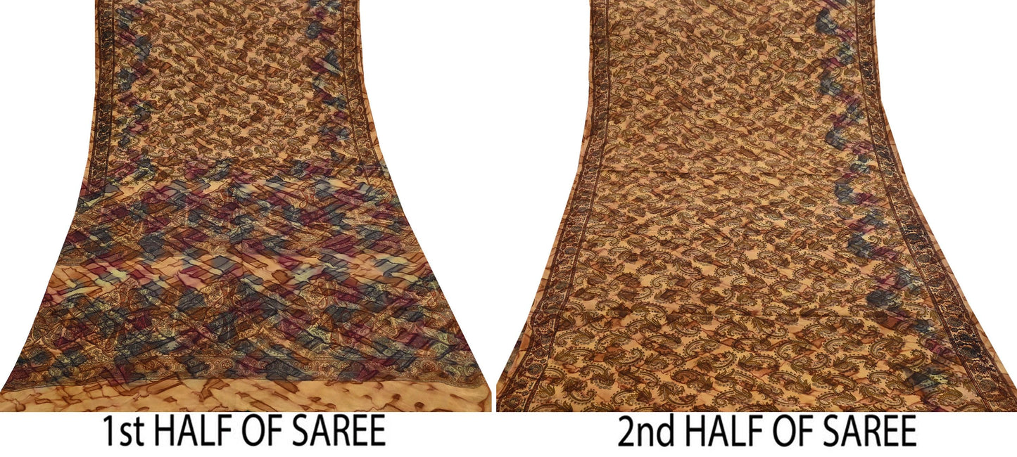 Indian Vintage Saree Pure Crepe Silk Printed Sari Craft Fabric 5yd Sewing Floral Soft Wrap Dress Making Crafting Quilting Upcycle