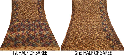 Indian Vintage Saree Pure Crepe Silk Printed Sari Craft Fabric 5yd Sewing Floral Soft Wrap Dress Making Crafting Quilting Upcycle