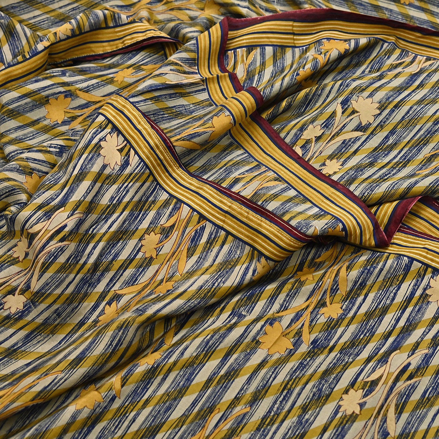 Indian Vintage Multi Pure Silk Printed Saree 6Yards Soft Floral Fabric for Dressmaking, Quilting, Crafting, Sewing, Dress Making