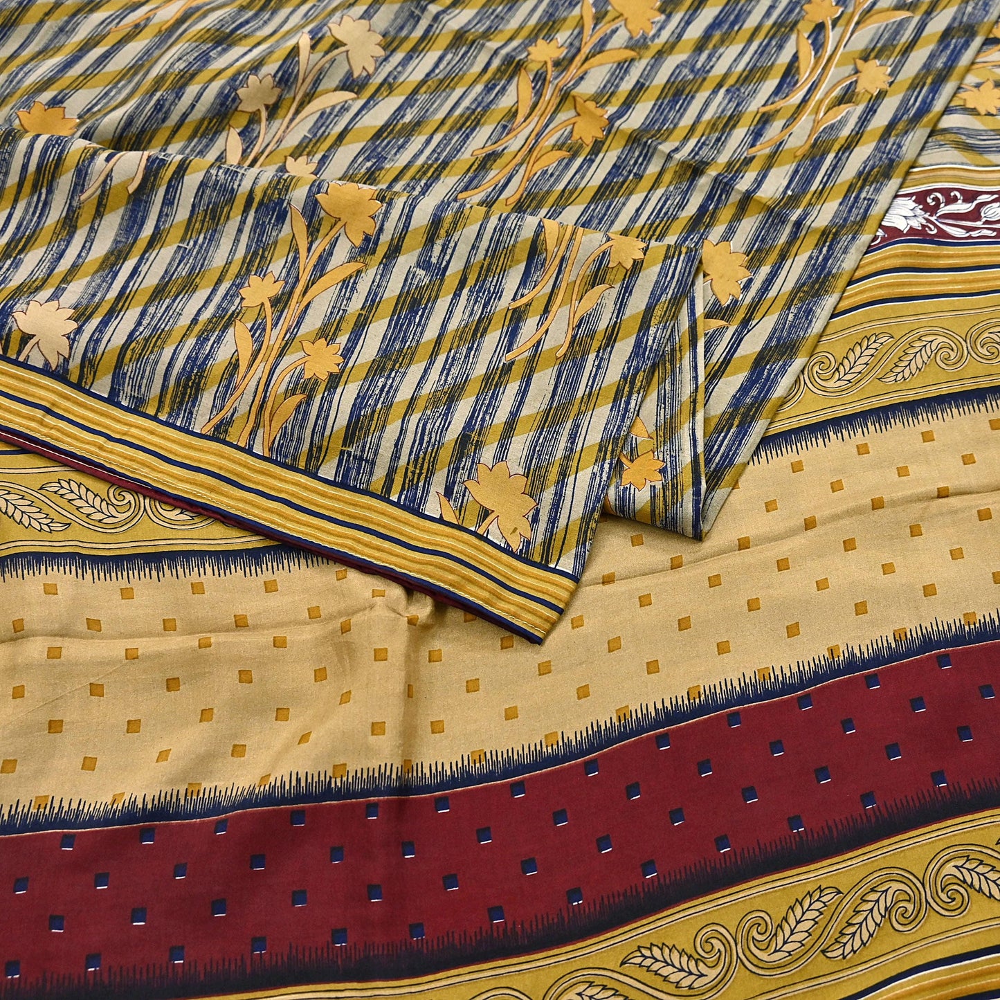 Indian Vintage Multi Pure Silk Printed Saree 6Yards Soft Floral Fabric for Dressmaking, Quilting, Crafting, Sewing, Dress Making