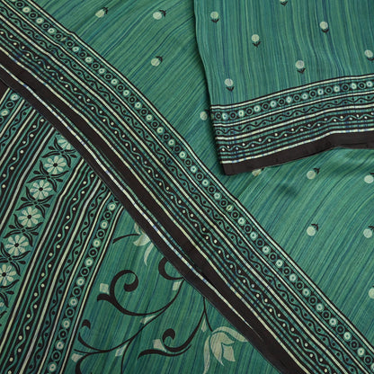 Indian Vintage Sari Green & Purple 100% Pure Silk Printed Sarees 5yd Craft Fabric Sewing Soft Dress Making Floral Quilting Crafting Upcycle