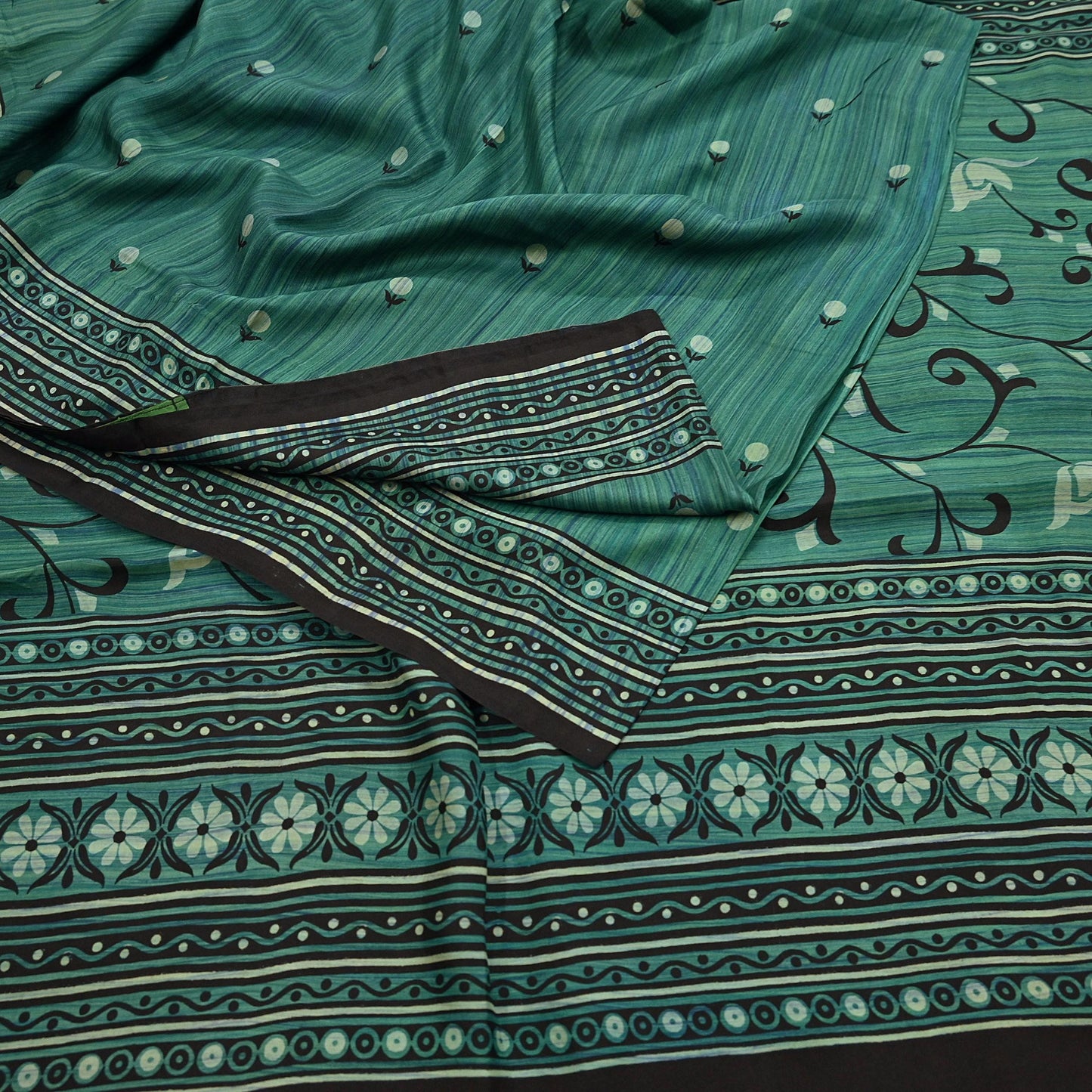 Indian Vintage Sari Green & Purple 100% Pure Silk Printed Sarees 5yd Craft Fabric Sewing Soft Dress Making Floral Quilting Crafting Upcycle