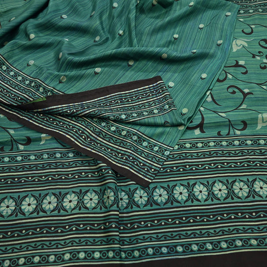 Indian Vintage Sari Green & Purple 100% Pure Silk Printed Sarees 5yd Craft Fabric Sewing Soft Dress Making Floral Quilting Crafting Upcycle