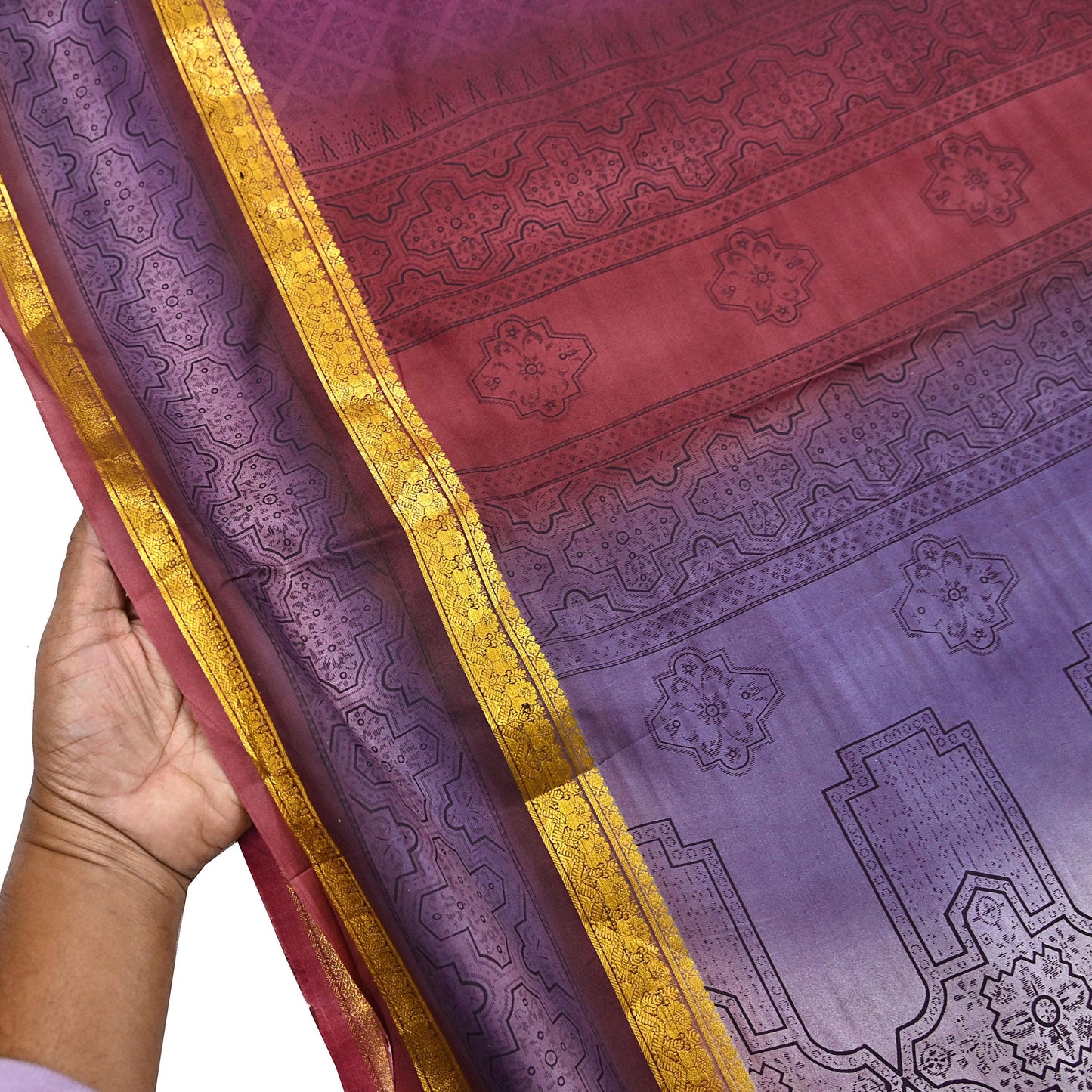 Vintage Maroon & Purple Pure Silk Saree Indian Printed Silk Fabric 5 Yards Boho Craft Material for Sewing, Quilting, Dressmaking, Upcycling