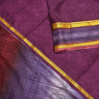 Vintage Maroon & Purple Pure Silk Saree Indian Printed Silk Fabric 5 Yards Boho Craft Material for Sewing, Quilting, Dressmaking, Upcycling