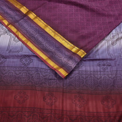 Vintage Maroon & Purple Pure Silk Saree Indian Printed Silk Fabric 5 Yards Boho Craft Material for Sewing, Quilting, Dressmaking, Upcycling