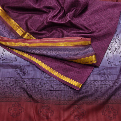 Vintage Maroon & Purple Pure Silk Saree Indian Printed Silk Fabric 5 Yards Boho Craft Material for Sewing, Quilting, Dressmaking, Upcycling