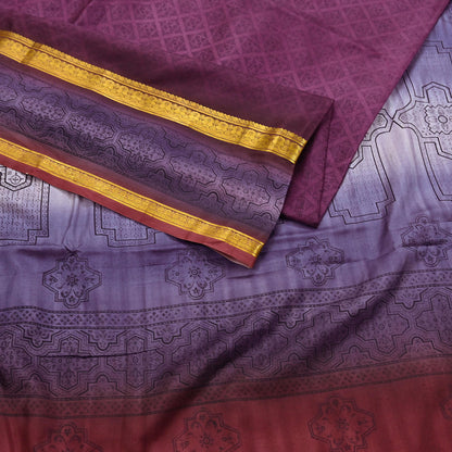 Vintage Maroon & Purple Pure Silk Saree Indian Printed Silk Fabric 5 Yards Boho Craft Material for Sewing, Quilting, Dressmaking, Upcycling