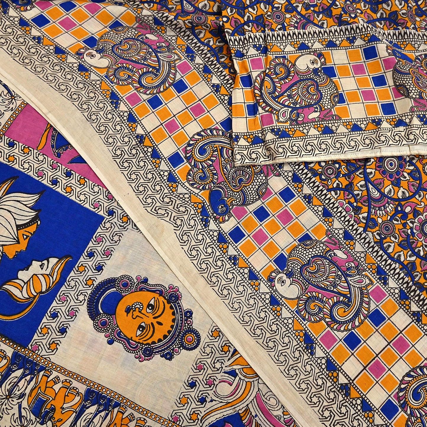 Indian Vintage Sari Kalamkari Print Sari Pure Cotton Saree Craft Fabric 5Yd Soft Dancing Lady Ethnic Dress Making