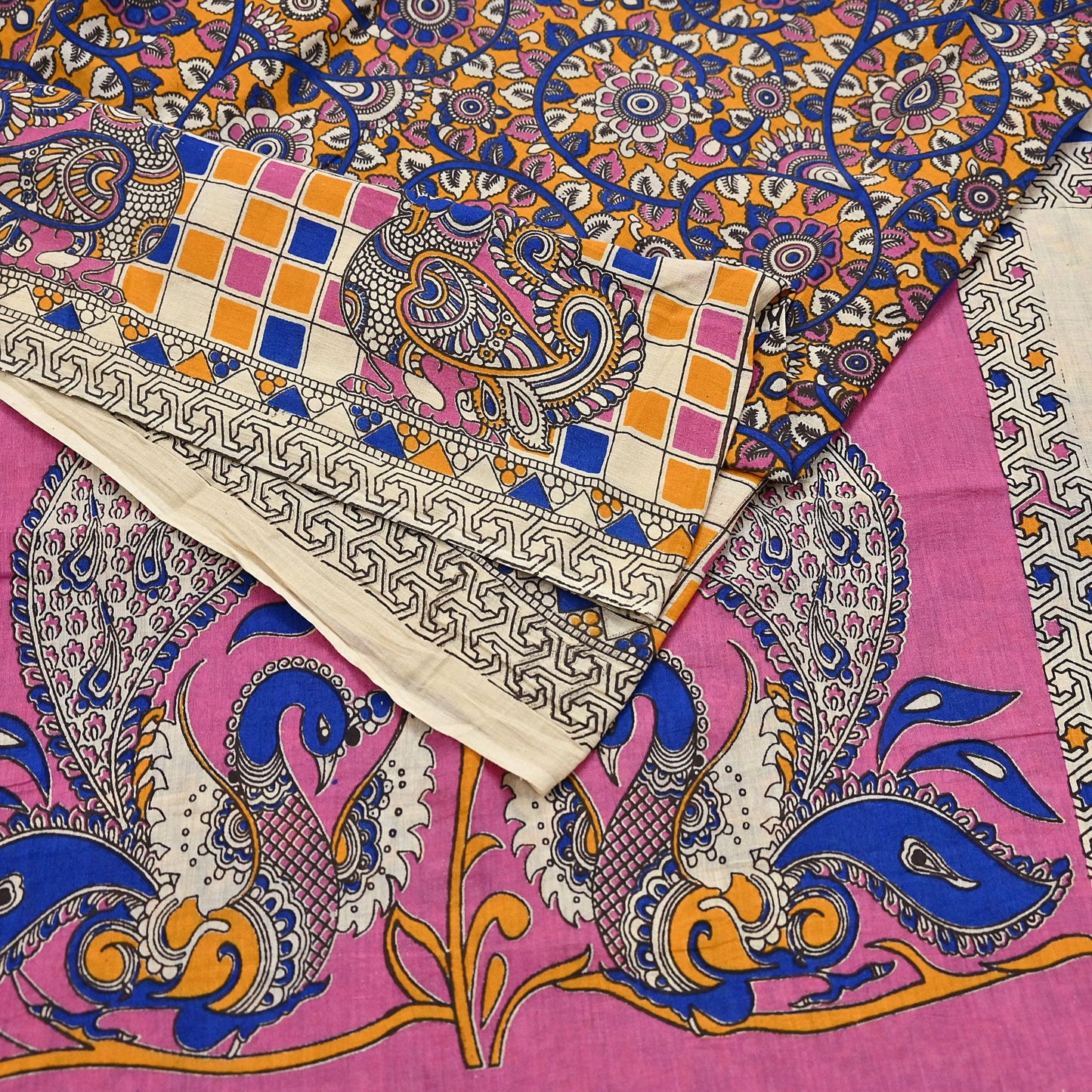 Indian Vintage Sari Kalamkari Print Sari Pure Cotton Saree Craft Fabric 5Yd Soft Dancing Lady Ethnic Dress Making