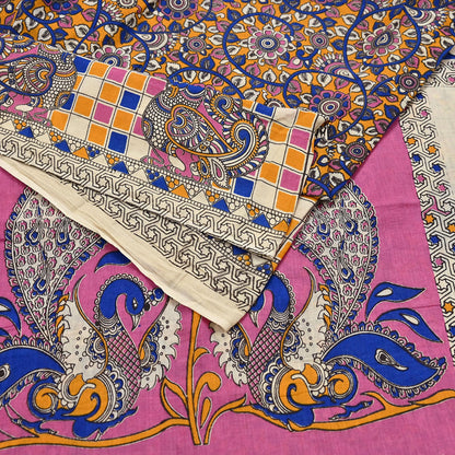 Indian Vintage Sari Kalamkari Print Sari Pure Cotton Saree Craft Fabric 5Yd Soft Dancing Lady Ethnic Dress Making