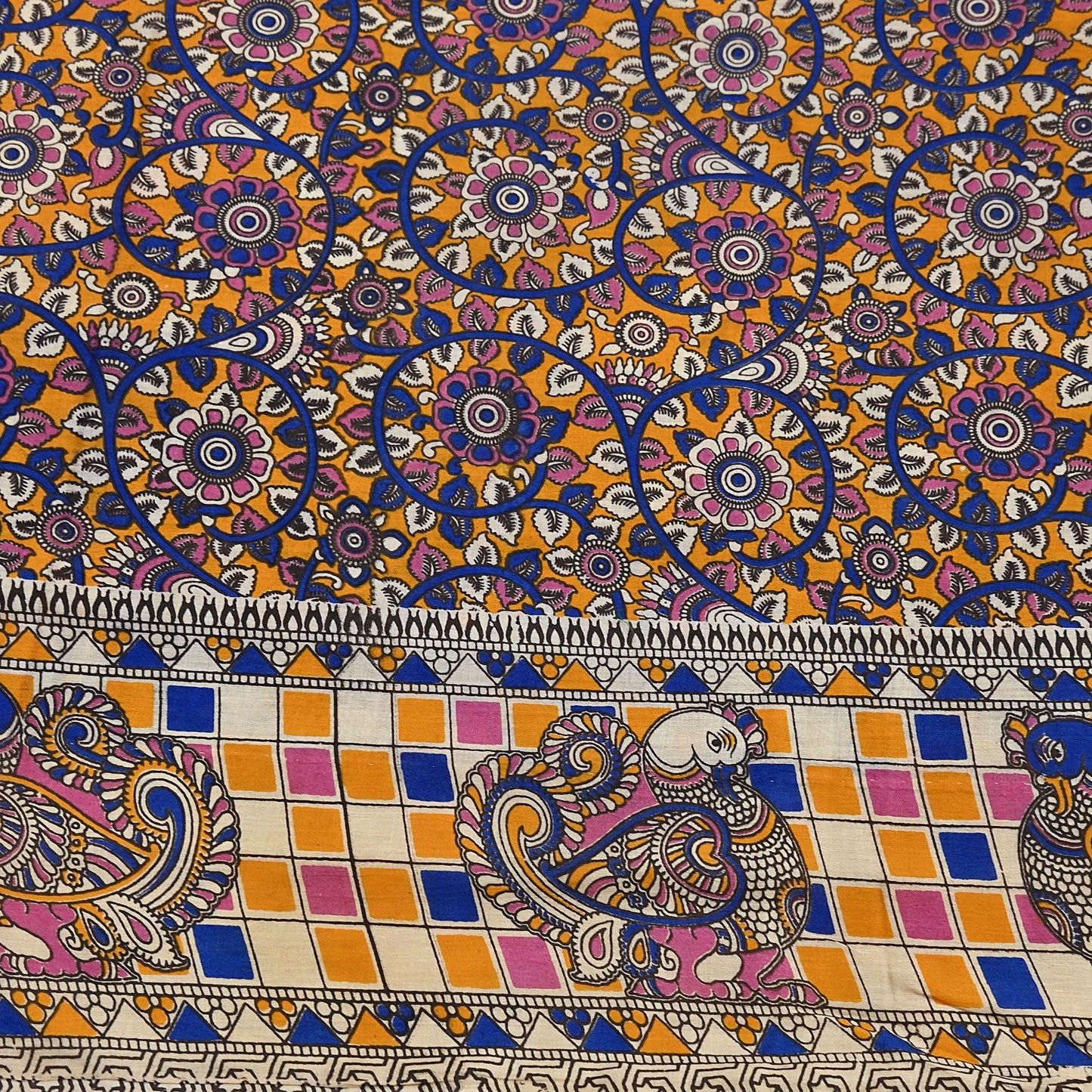 Indian Vintage Sari Kalamkari Print Sari Pure Cotton Saree Craft Fabric 5Yd Soft Dancing Lady Ethnic Dress Making
