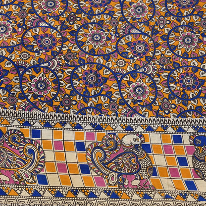 Indian Vintage Sari Kalamkari Print Sari Pure Cotton Saree Craft Fabric 5Yd Soft Dancing Lady Ethnic Dress Making