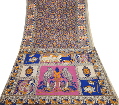 Indian Vintage Sari Kalamkari Print Sari Pure Cotton Saree Craft Fabric 5Yd Soft Dancing Lady Ethnic Dress Making