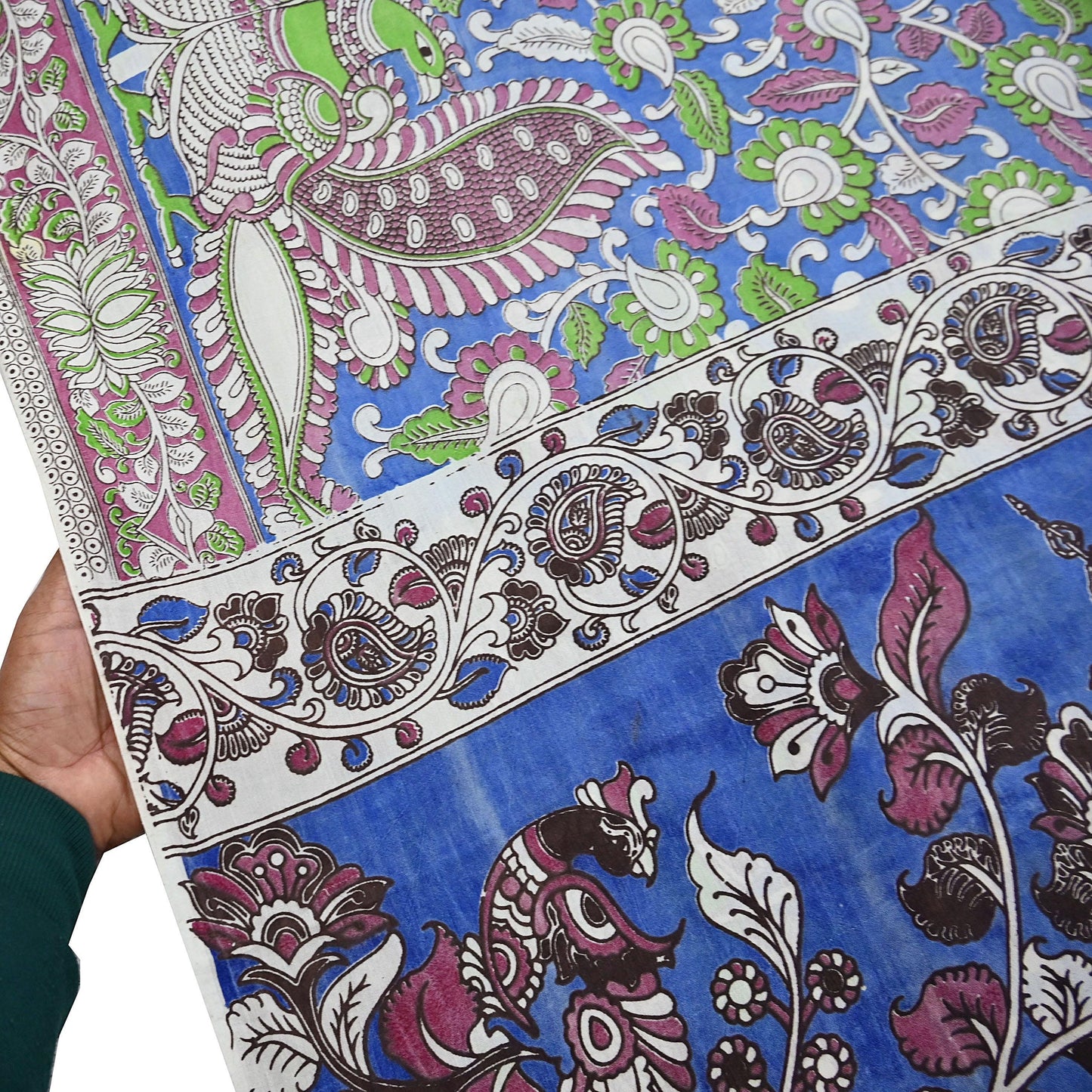 Indian Vintage Sari Blue Kalamkari Print Sari Pure Cotton Saree Craft Fabric 5Yd Soft Dancing Lady Ethnic Dress Making