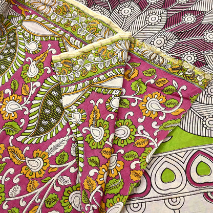 Indian Vintage Sari Pure Silk Kalamkari Print Saree Craft Fabric 5Yd Soft Zari Border Dress making bollywood silk saree Crafting