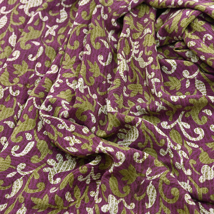 Indian Vintage Sari Purple Pure Crepe Silk Printed Sarees 5yd Sewing Soft Craft Fabric Wrap Dress Making Crafting Quilting Upcycle