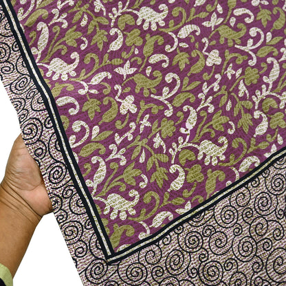Indian Vintage Sari Purple Pure Crepe Silk Printed Sarees 5yd Sewing Soft Craft Fabric Wrap Dress Making Crafting Quilting Upcycle