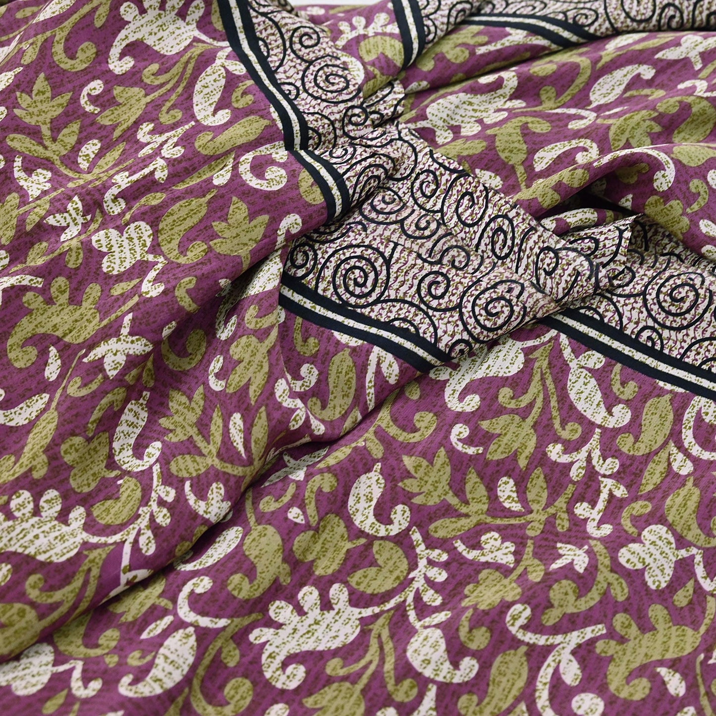 Indian Vintage Sari Purple Pure Crepe Silk Printed Sarees 5yd Sewing Soft Craft Fabric Wrap Dress Making Crafting Quilting Upcycle