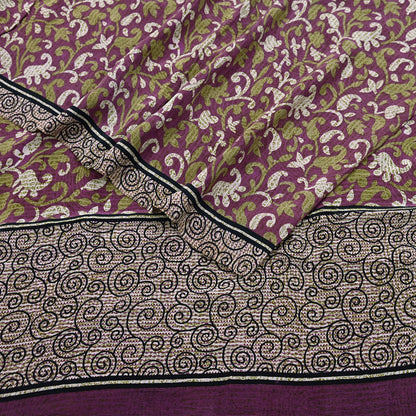 Indian Vintage Sari Purple Pure Crepe Silk Printed Sarees 5yd Sewing Soft Craft Fabric Wrap Dress Making Crafting Quilting Upcycle