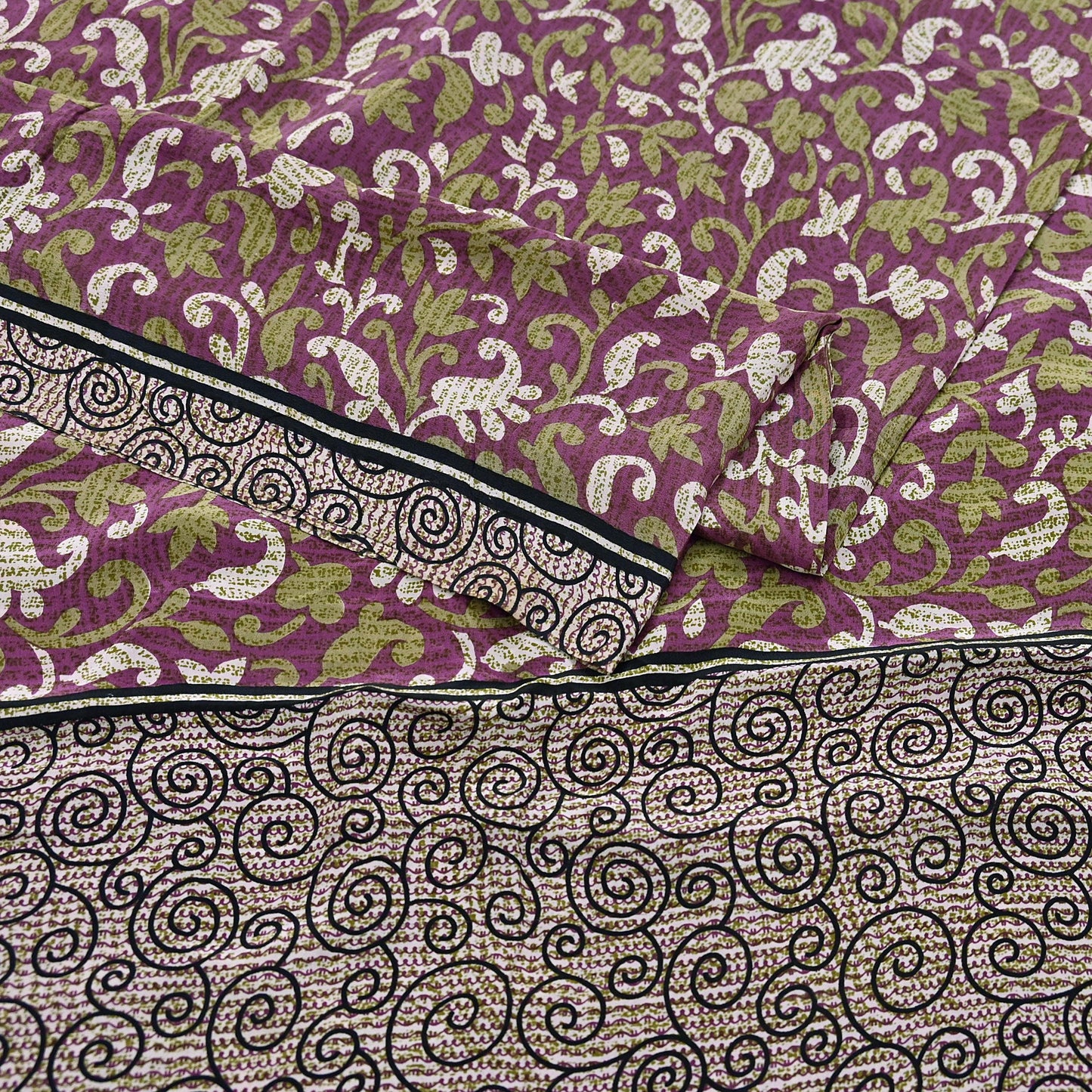 Indian Vintage Sari Purple Pure Crepe Silk Printed Sarees 5yd Sewing Soft Craft Fabric Wrap Dress Making Crafting Quilting Upcycle