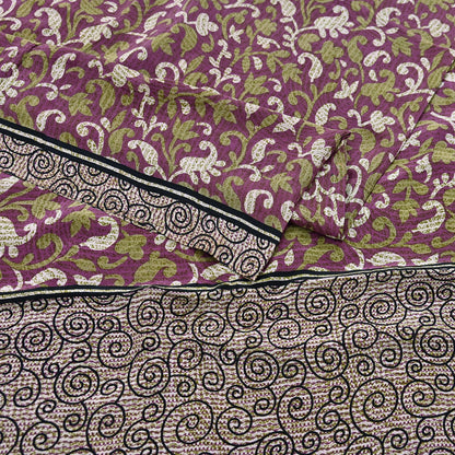 Indian Vintage Sari Purple Pure Crepe Silk Printed Sarees 5yd Sewing Soft Craft Fabric Wrap Dress Making Crafting Quilting Upcycle