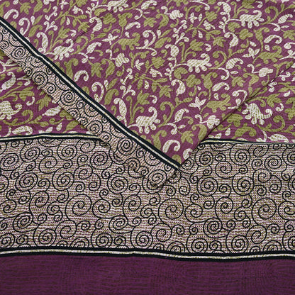Indian Vintage Sari Purple Pure Crepe Silk Printed Sarees 5yd Sewing Soft Craft Fabric Wrap Dress Making Crafting Quilting Upcycle