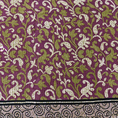 Indian Vintage Sari Purple Pure Crepe Silk Printed Sarees 5yd Sewing Soft Craft Fabric Wrap Dress Making Crafting Quilting Upcycle