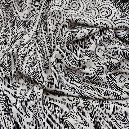 Indian Vintage Black & white Pure Crepe Silk Saree Abstrct Print 5 Yards Soft Sewing Fabric for Dressmaking, Quilting, Crafting Upcycling