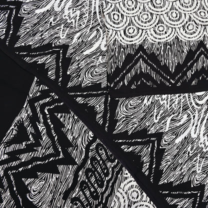 Indian Vintage Black & white Pure Crepe Silk Saree Abstrct Print 5 Yards Soft Sewing Fabric for Dressmaking, Quilting, Crafting Upcycling