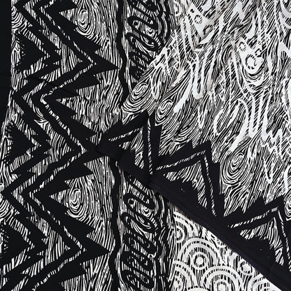 Indian Vintage Black & white Pure Crepe Silk Saree Abstrct Print 5 Yards Soft Sewing Fabric for Dressmaking, Quilting, Crafting Upcycling