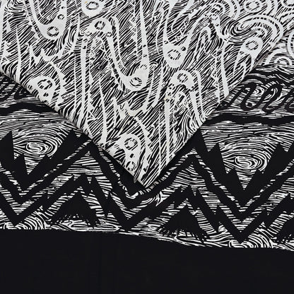 Indian Vintage Black & white Pure Crepe Silk Saree Abstrct Print 5 Yards Soft Sewing Fabric for Dressmaking, Quilting, Crafting Upcycling