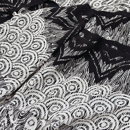 Indian Vintage Black & white Pure Crepe Silk Saree Abstrct Print 5 Yards Soft Sewing Fabric for Dressmaking, Quilting, Crafting Upcycling