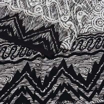 Indian Vintage Black & white Pure Crepe Silk Saree Abstrct Print 5 Yards Soft Sewing Fabric for Dressmaking, Quilting, Crafting Upcycling