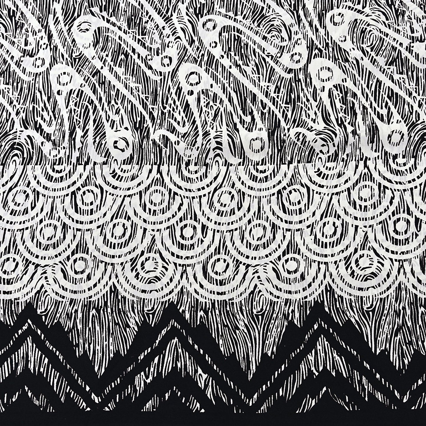 Indian Vintage Black & white Pure Crepe Silk Saree Abstrct Print 5 Yards Soft Sewing Fabric for Dressmaking, Quilting, Crafting Upcycling