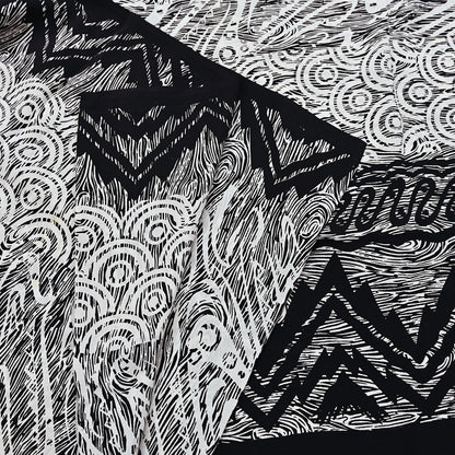 Indian Vintage Black & white Pure Crepe Silk Saree Abstrct Print 5 Yards Soft Sewing Fabric for Dressmaking, Quilting, Crafting Upcycling