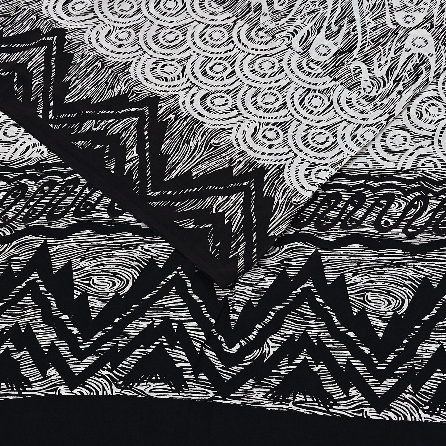 Indian Vintage Black & white Pure Crepe Silk Saree Abstrct Print 5 Yards Soft Sewing Fabric for Dressmaking, Quilting, Crafting Upcycling