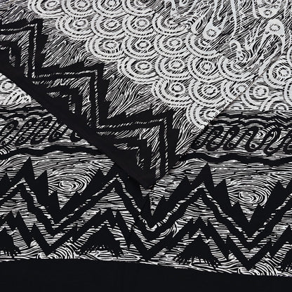 Indian Vintage Black & white Pure Crepe Silk Saree Abstrct Print 5 Yards Soft Sewing Fabric for Dressmaking, Quilting, Crafting Upcycling