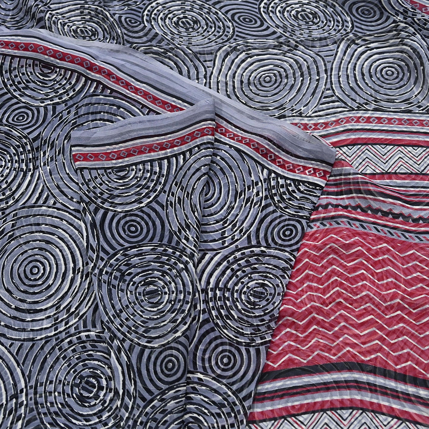 Indian Vintage Black & Gray Saree 100% Pure Georgette Silk Printed Sari Sewing 6yd Craft Fabric Dress Designing for Dress making