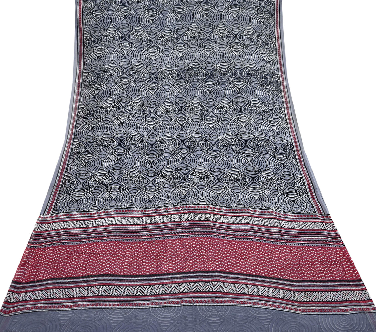 Indian Vintage Black & Gray Saree 100% Pure Georgette Silk Printed Sari Sewing 6yd Craft Fabric Dress Designing for Dress making