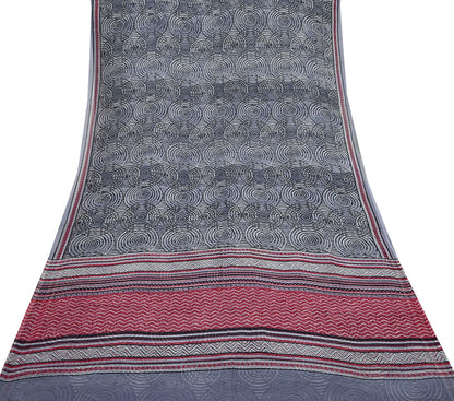 Indian Vintage Black & Gray Saree 100% Pure Georgette Silk Printed Sari Sewing 6yd Craft Fabric Dress Designing for Dress making