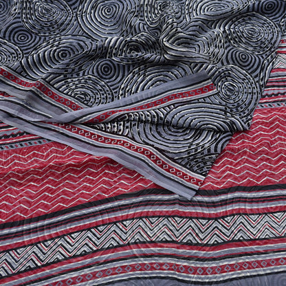 Indian Vintage Black & Gray Saree 100% Pure Georgette Silk Printed Sari Sewing 6yd Craft Fabric Dress Designing for Dress making